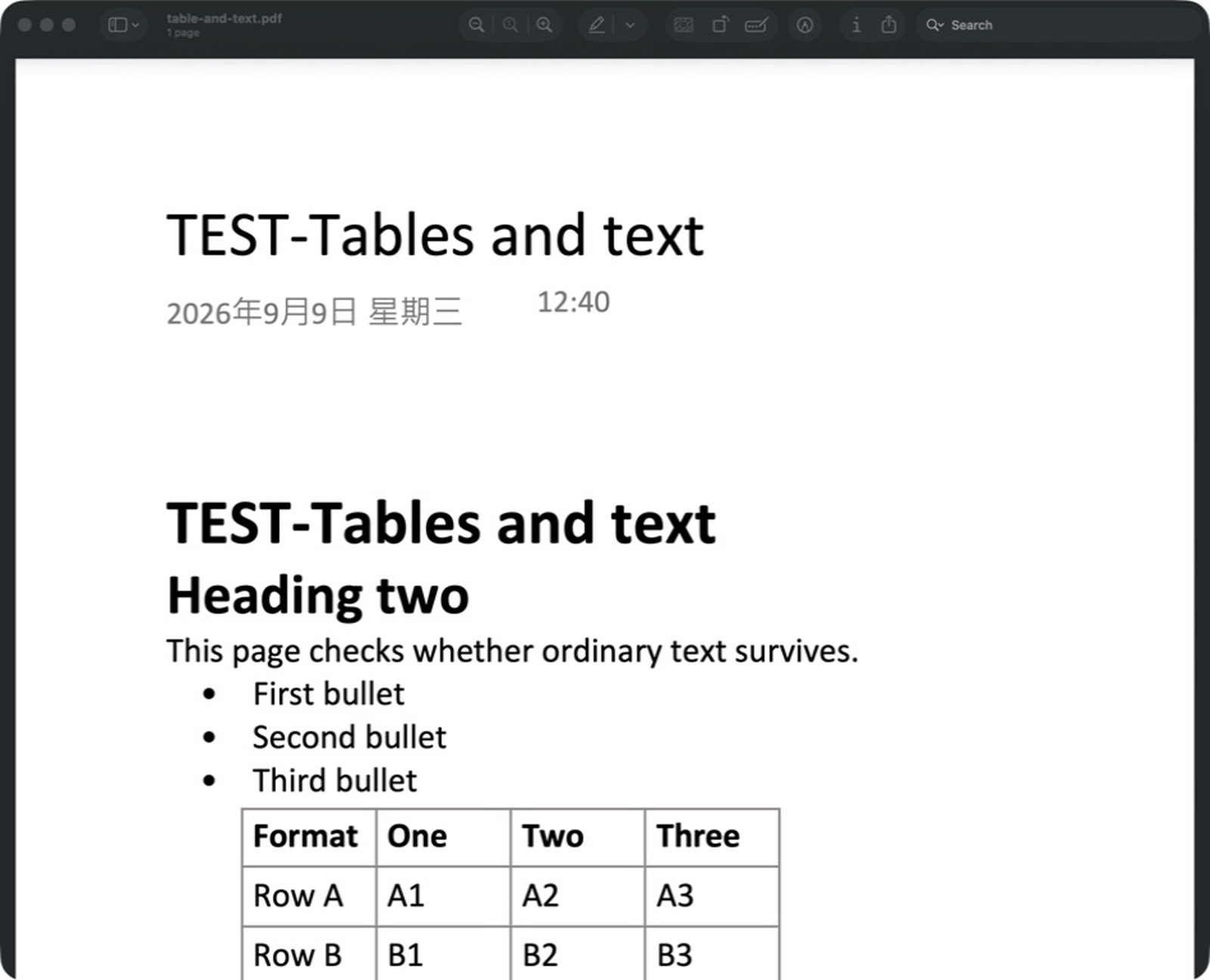 Preview shows the exported OneNote table with headings, bullets, task marks, and table cells.