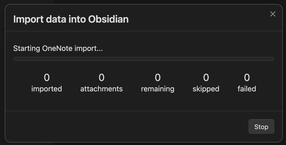 Obsidian bắt đầu nhập với thanh tiến trình ở mức không